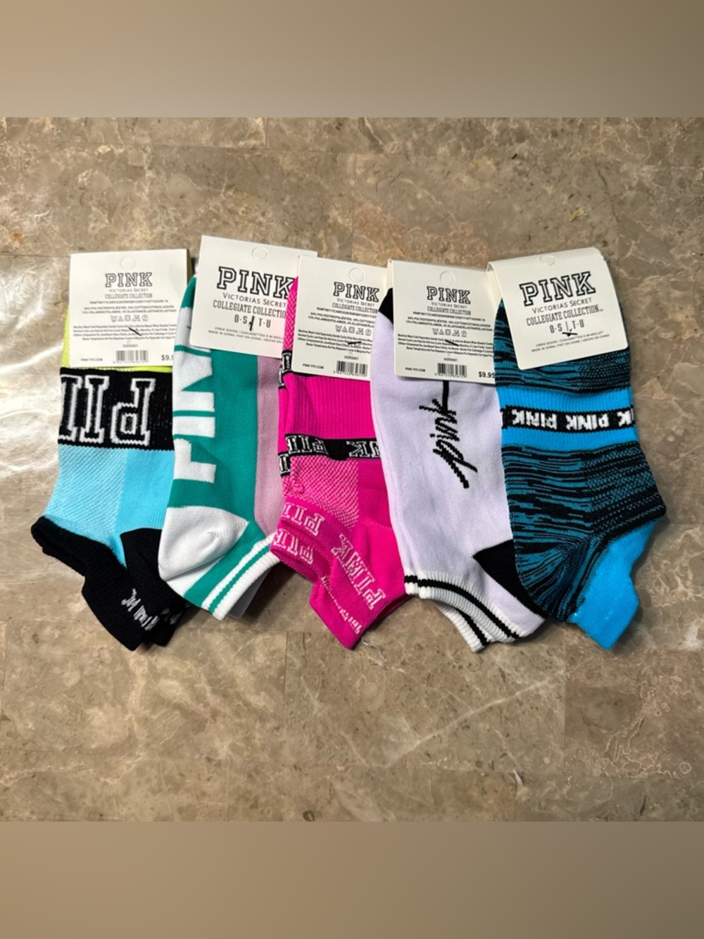 New Pink Victoria’s Secret Socks
With tags 
New Pink socks 
5 pairs included